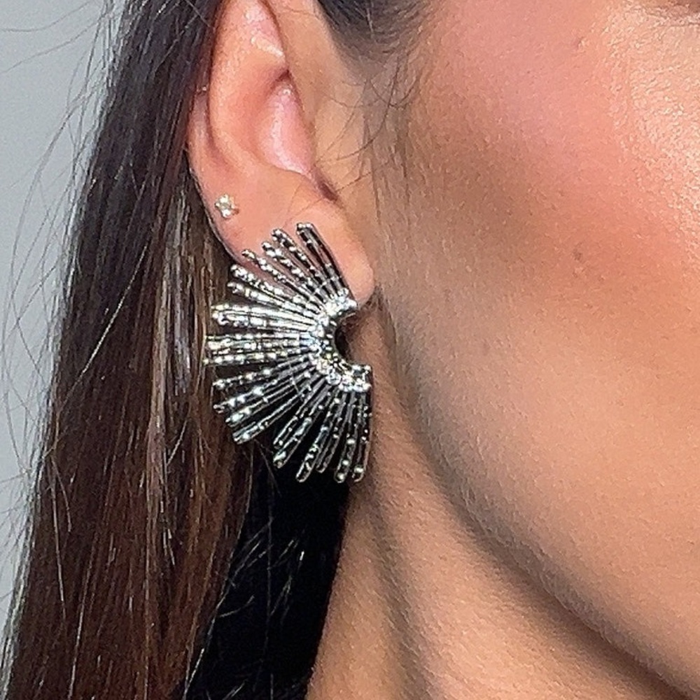 Solana Sunburst Statement Stud Silver Earrings